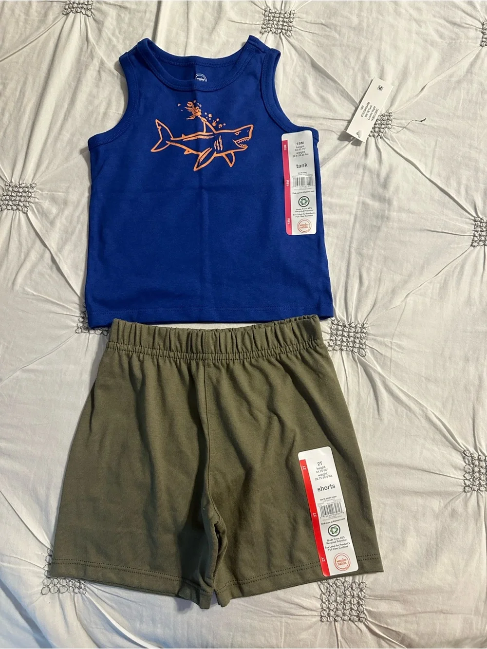 wonder nation Red & Blue Tank Top and Olive Shorts Matching Sets